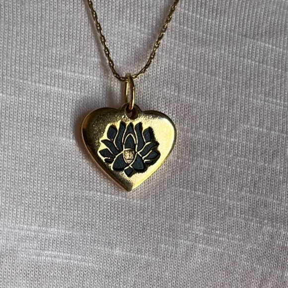 Alex and Ani Lotus Peace Petals Heart Goldtone Adjustable Slide Necklace - Picture 9 of 16